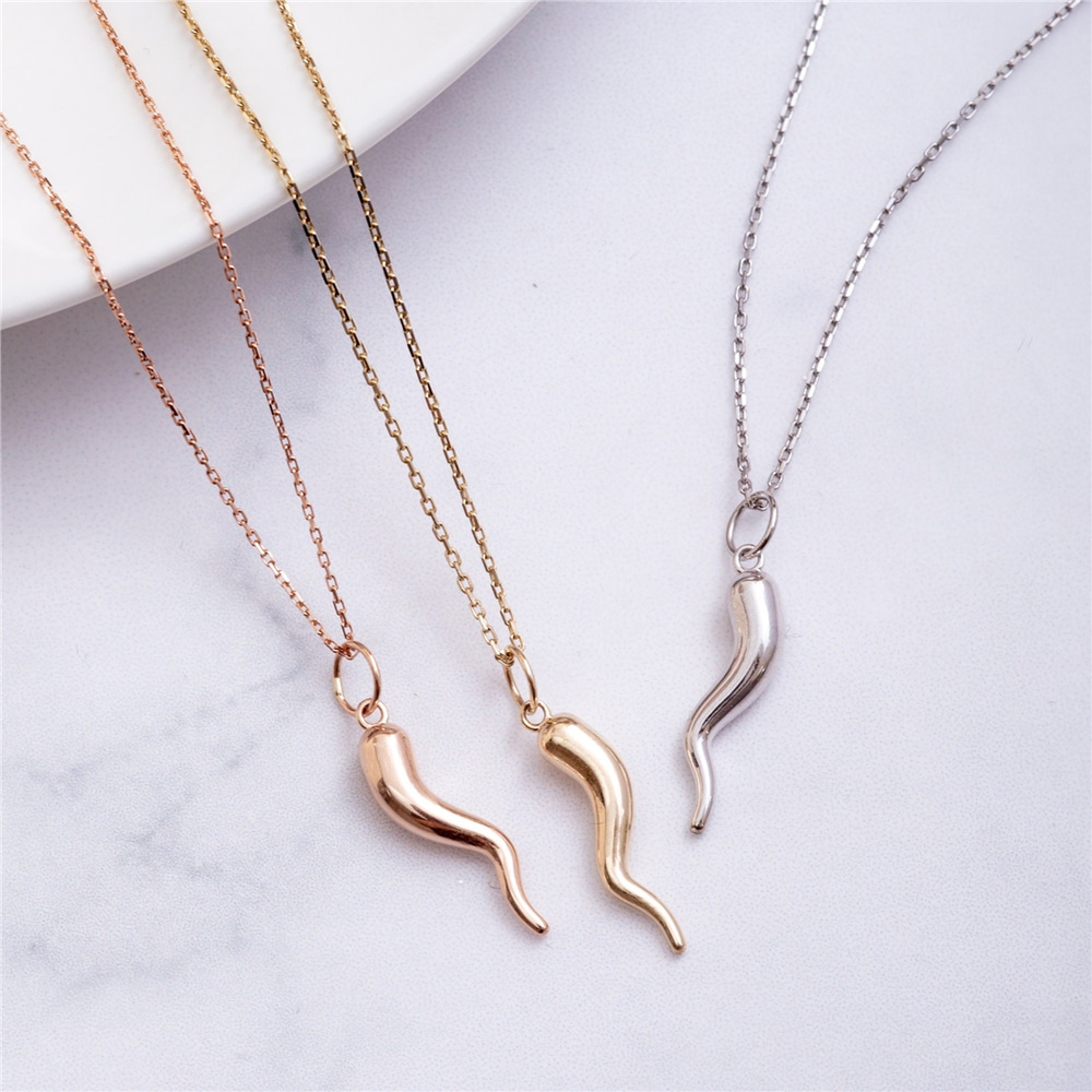 Goldstore-14k 18k Solid Gold Italian Horn Necklace, Good Luck Charm, Dainty Protection Necklace, Cornicello & Cornetto Charm,  Perfect Gift For Her