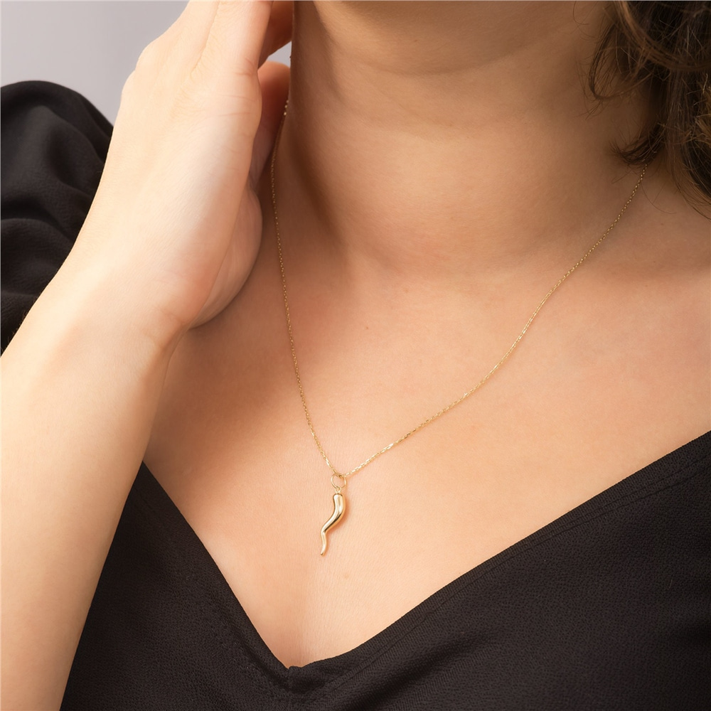 Goldstore-14k 18k Solid Gold Italian Horn Necklace, Good Luck Charm, Dainty Protection Necklace, Cornicello & Cornetto Charm,  Perfect Gift For Her
