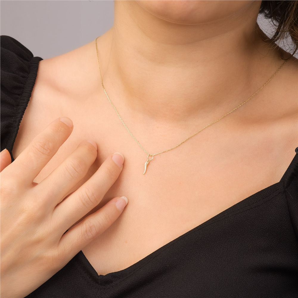 Goldstore-14k 18k Solid Gold Italian Horn Necklace, Good Luck Charm, Dainty Protection Necklace, Cornicello & Cornetto Charm,  Perfect Gift For Her