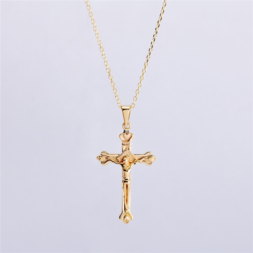 Goldstore-14K 18K Solid Gold Jesus Crucifix Necklace, Dainty Cross Pendant, Custom Engraved Name, Christian Necklace, Gold Belief Jewelry, Holy Bible