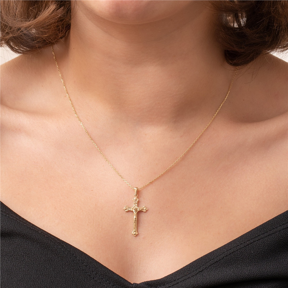 Goldstore-14K 18K Solid Gold Jesus Crucifix Necklace, Dainty Cross Pendant, Custom Engraved Name, Christian Necklace, Gold Belief Jewelry, Holy Bible