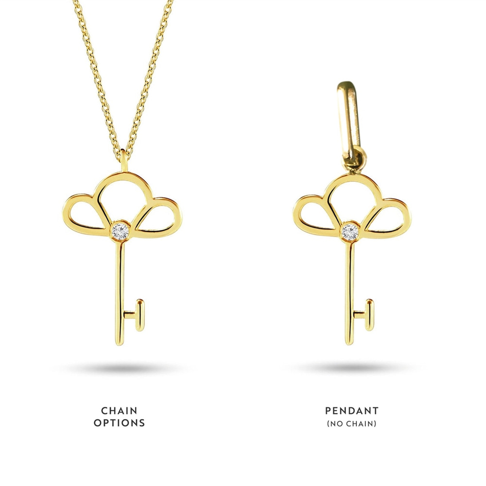 Goldstore-14k 18k Solid Gold Key Diamond Necklace, Diamond Key Necklace, Dainty Gold Key Lock Necklace, Diamond Key Pendant Necklace Gift for Her