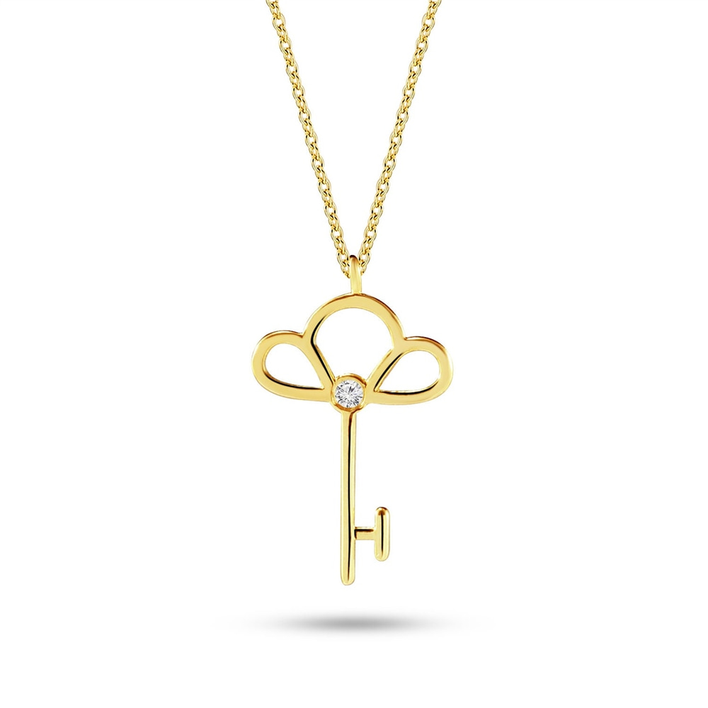 Goldstore-14k 18k Solid Gold Key Diamond Necklace, Diamond Key Necklace, Dainty Gold Key Lock Necklace, Diamond Key Pendant Necklace Gift for Her
