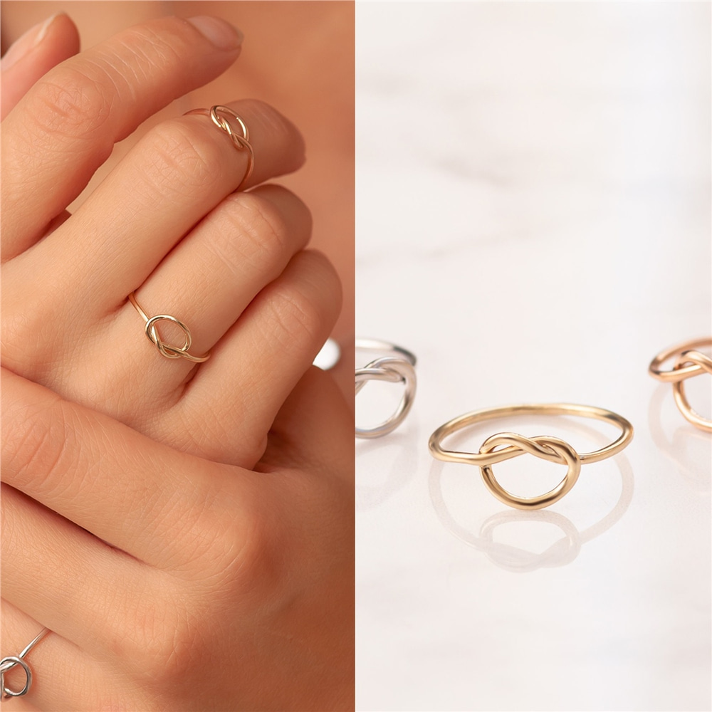 Goldstore-14k 18k Solid Gold Knot Ring, Dainty Promise Ring, Minimalist Infinity Ring, Mother & Sister Jewelery, Forever Unity Rings, Birdesmaid Gift
