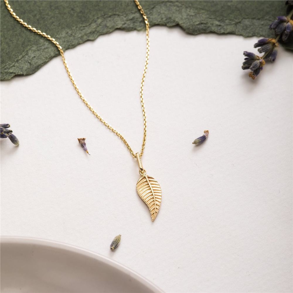 Goldstore-14k 18K Solid Gold Leaf Pendant, Real Solid Gold Leaf Necklace, Yellow Rose or White Gold Leaf Pendant Necklace is Great Gift For Mother