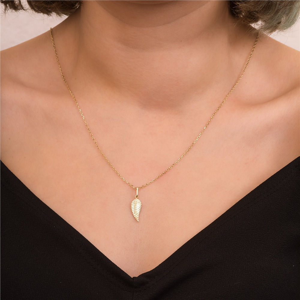 Goldstore-14k 18K Solid Gold Leaf Pendant, Real Solid Gold Leaf Necklace, Yellow Rose or White Gold Leaf Pendant Necklace is Great Gift For Mother