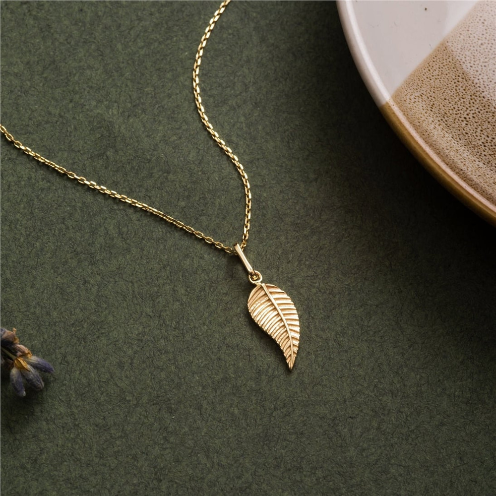 Goldstore-14k 18K Solid Gold Leaf Pendant, Real Solid Gold Leaf Necklace, Yellow Rose or White Gold Leaf Pendant Necklace is Great Gift For Mother