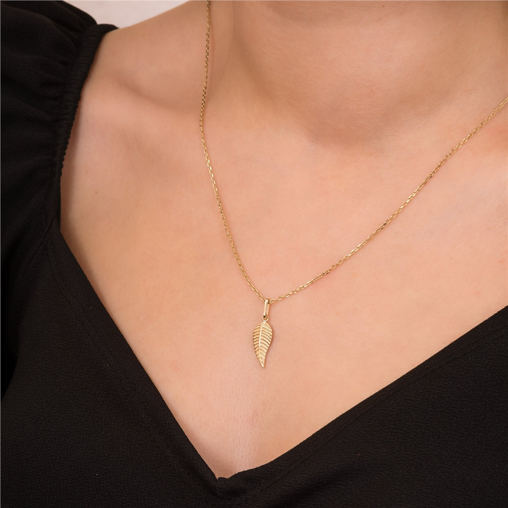 Goldstore-14k 18K Solid Gold Leaf Pendant, Real Solid Gold Leaf Necklace, Yellow Rose or White Gold Leaf Pendant Necklace is Great Gift For Mother