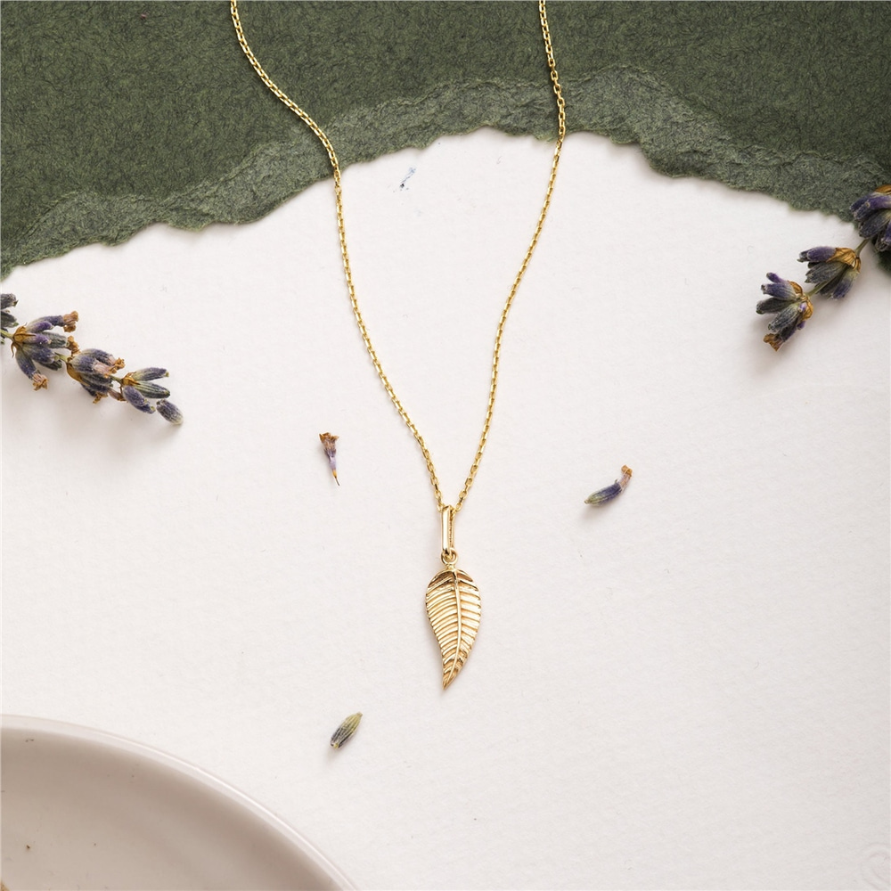 Goldstore-14k 18K Solid Gold Leaf Pendant, Real Solid Gold Leaf Necklace, Yellow Rose or White Gold Leaf Pendant Necklace is Great Gift For Mother
