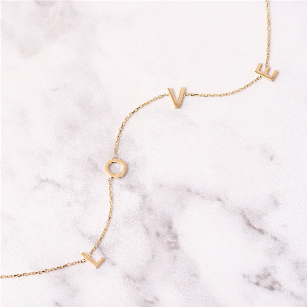 Goldstore-14K 18K Solid Gold Love Letter Necklace, Yellow White Rose Gold Dainty Love Necklace, Gold Love Necklace Gift For Her, Gift For Girlfriend