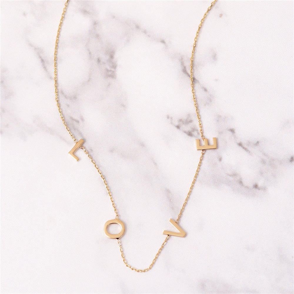 Goldstore-14K 18K Solid Gold Love Letter Necklace, Yellow White Rose Gold Dainty Love Necklace, Gold Love Necklace Gift For Her, Gift For Girlfriend