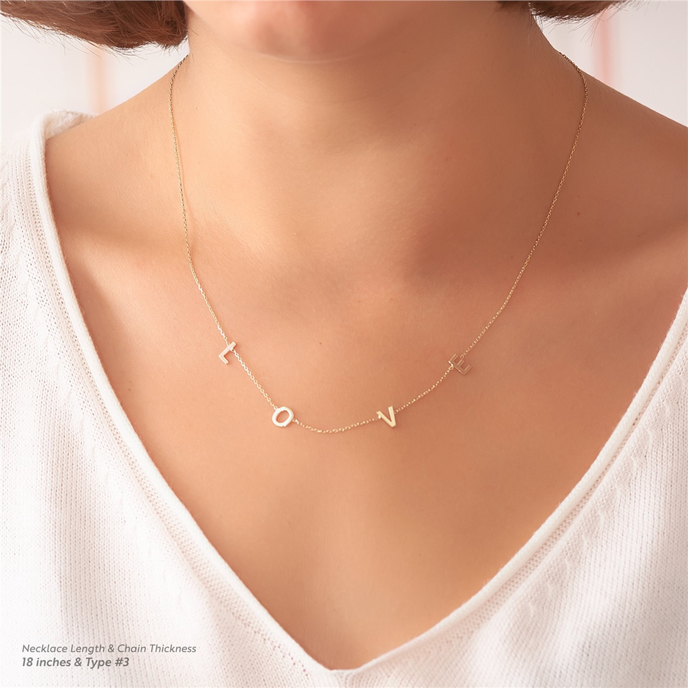 Goldstore-14K 18K Solid Gold Love Letter Necklace, Yellow White Rose Gold Dainty Love Necklace, Gold Love Necklace Gift For Her, Gift For Girlfriend