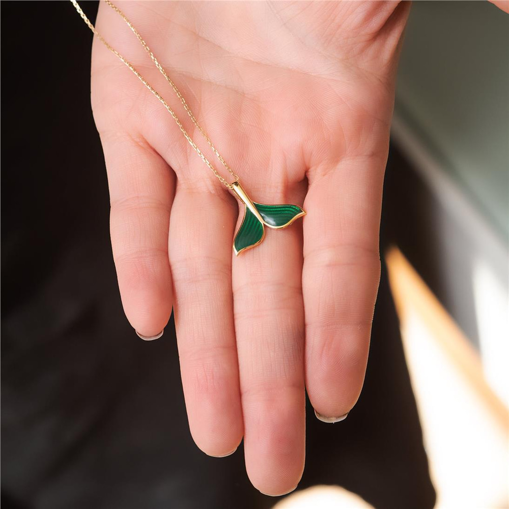 Goldstore-14K 18K Solid Gold Mermaid Tail  Necklace, Mermaid Tail Real Gold Pendant Necklace, Enamel Whale Tail Charm Pendant Gift For Her