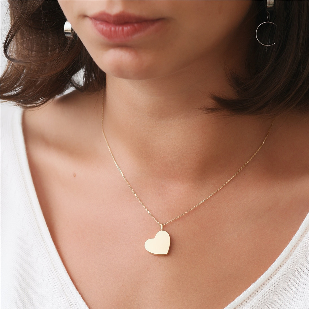 Goldstore-14K 18K Solid Gold Mom & Dad Heart Urn Necklace, Personalized Ash Cremation Heart Necklace, Custom Engrave Name Date Urn Gold Heart Necklace