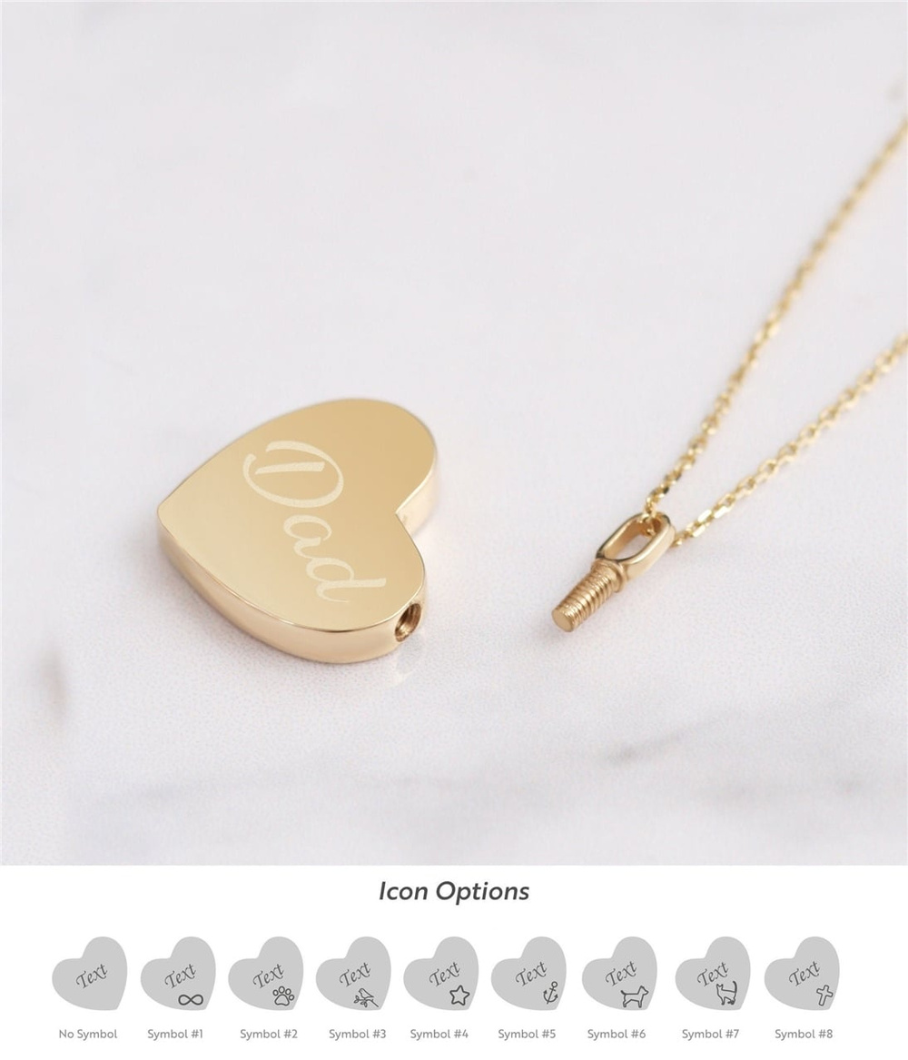 Goldstore-14K 18K Solid Gold Mom & Dad Heart Urn Necklace, Personalized Ash Cremation Heart Necklace, Custom Engrave Name Date Urn Gold Heart Necklace