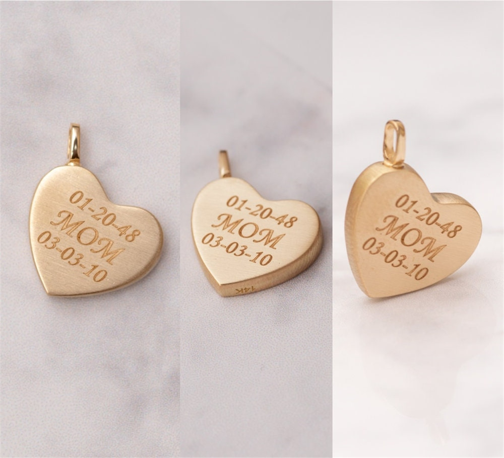Goldstore-14K 18K Solid Gold Mom & Dad Heart Urn Necklace, Personalized Ash Cremation Heart Necklace, Custom Engrave Name Date Urn Gold Heart Necklace