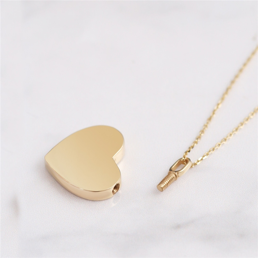 Goldstore-14K 18K Solid Gold Mom & Dad Heart Urn Necklace, Personalized Ash Cremation Heart Necklace, Custom Engrave Name Date Urn Gold Heart Necklace