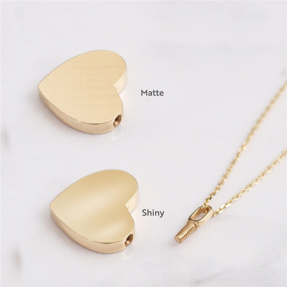 Goldstore-14K 18K Solid Gold Mom & Dad Heart Urn Necklace, Personalized Ash Cremation Heart Necklace, Custom Engrave Name Date Urn Gold Heart Necklace