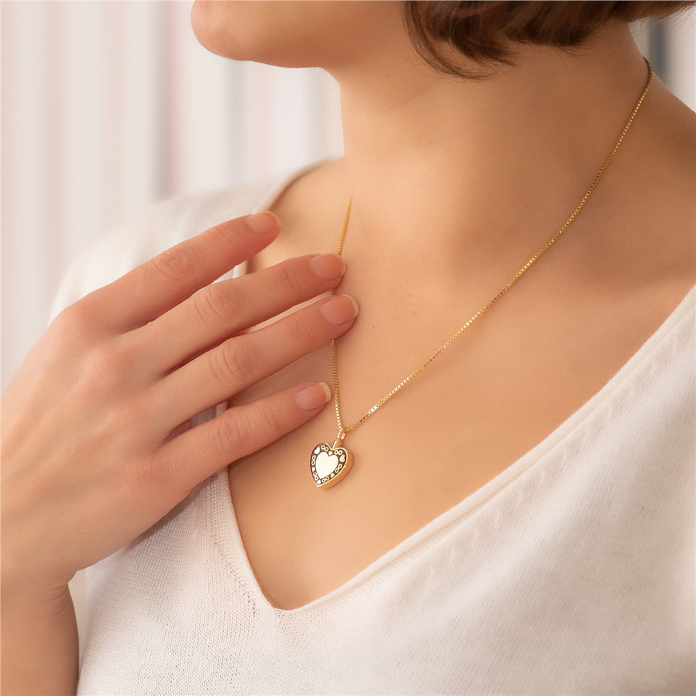 Goldstore-14K 18K Solid Gold Mom Dad Urn Heart Necklace, Personalized Cremation Dog Cat Pet Ashes Necklace, Custom Engrave Keepsake Urn Necklace For