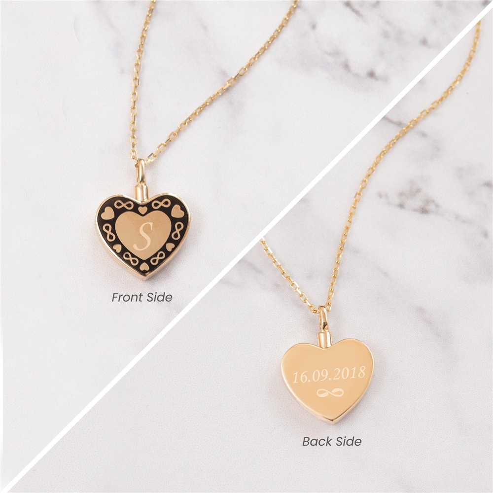 Goldstore-14K 18K Solid Gold Mom Dad Urn Heart Necklace, Personalized Cremation Dog Cat Pet Ashes Necklace, Custom Engrave Keepsake Urn Necklace For
