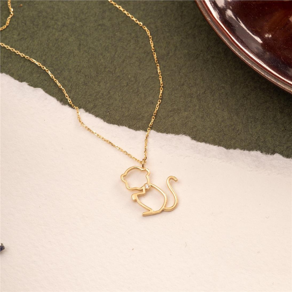 Goldstore-14k 18k Solid Gold Monkey Diamond Pendant Necklace, Diamond Monkey Charm Necklace, Dainty Chimpanzee Necklace, Chimp Pendant Gift For Her