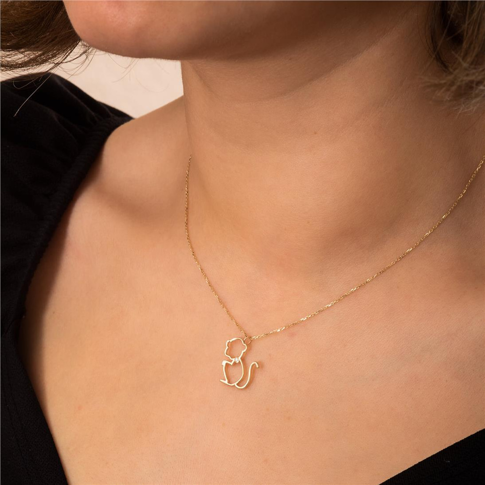 Goldstore-14k 18k Solid Gold Monkey Diamond Pendant Necklace, Diamond Monkey Charm Necklace, Dainty Chimpanzee Necklace, Chimp Pendant Gift For Her