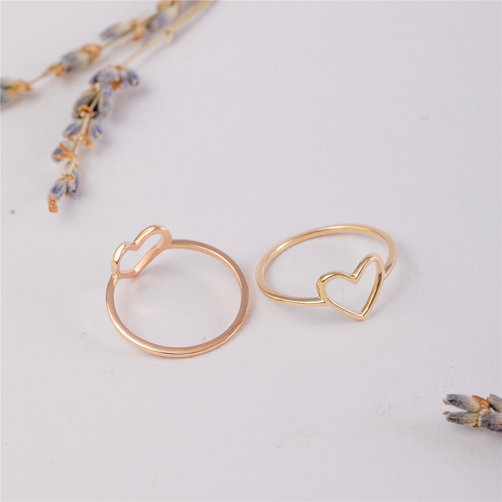 Goldstore-14k 18k Solid Gold Open Heart Ring, Dainty Heart Ring, Cute Everyday Ring, Thin Band Stylish Heart Ring, Love Ring, Perfect Gift For Her