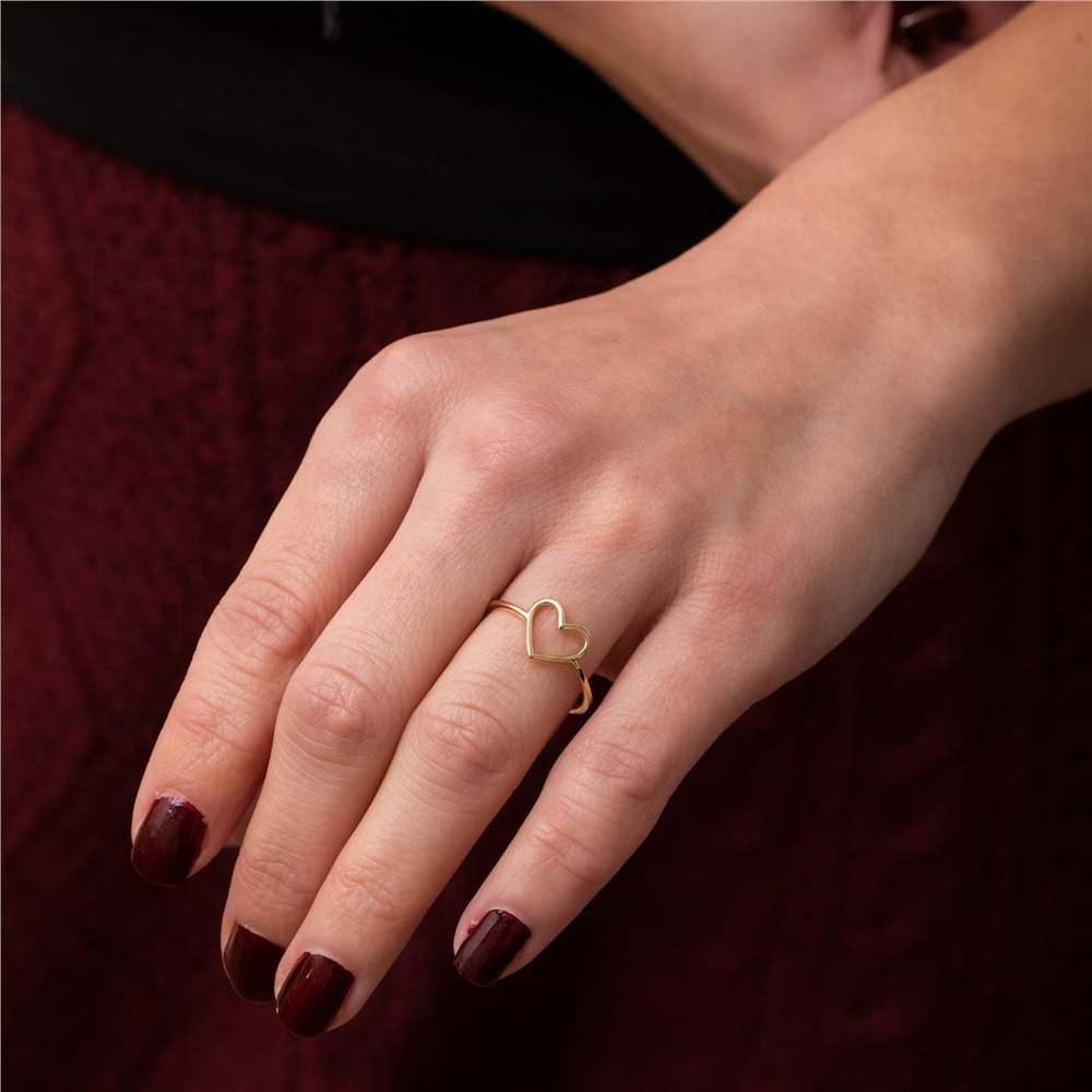 Goldstore-14k 18k Solid Gold Open Heart Ring, Dainty Heart Ring, Cute Everyday Ring, Thin Band Stylish Heart Ring, Love Ring, Perfect Gift For Her