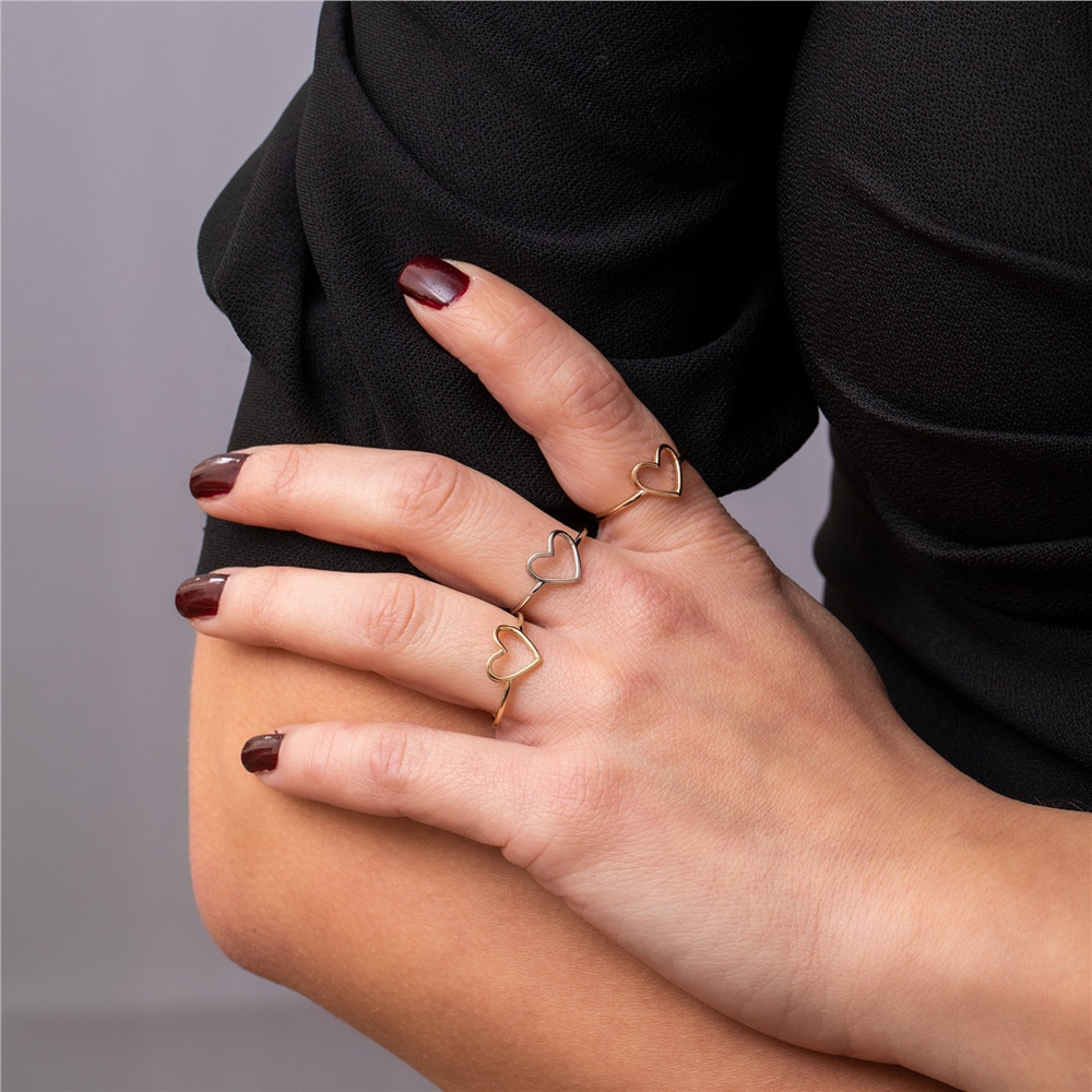 Goldstore-14k 18k Solid Gold Open Heart Ring, Dainty Heart Ring, Cute Everyday Ring, Thin Band Stylish Heart Ring, Love Ring, Perfect Gift For Her