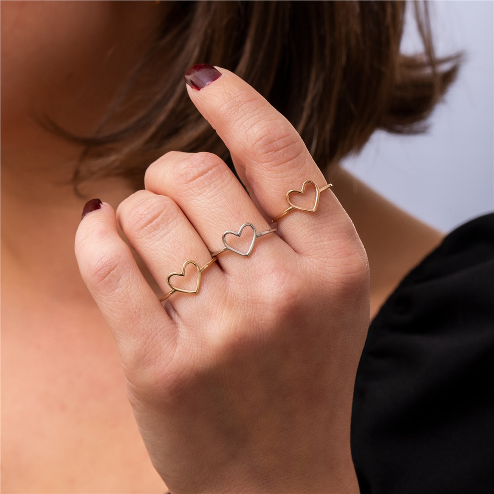 Goldstore-14k 18k Solid Gold Open Heart Ring, Dainty Heart Ring, Cute Everyday Ring, Thin Band Stylish Heart Ring, Love Ring, Perfect Gift For Her