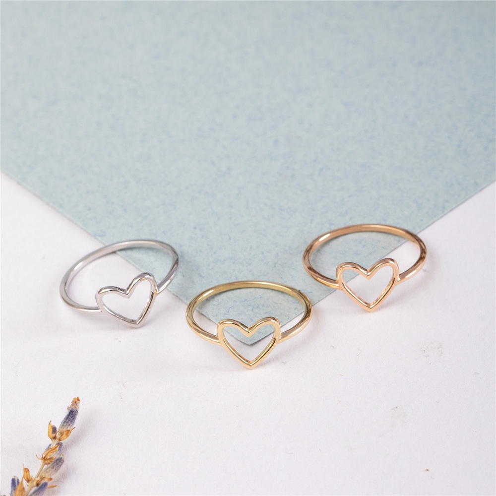 Goldstore-14k 18k Solid Gold Open Heart Ring, Dainty Heart Ring, Cute Everyday Ring, Thin Band Stylish Heart Ring, Love Ring, Perfect Gift For Her