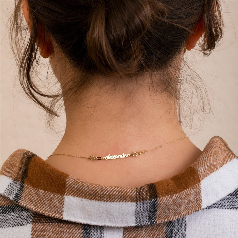 Goldstore-14k 18k Solid Gold Personalized Tiny Name Tag, Necklace or Bracelet Personalized Name Tag, Removable Name Tag Charm