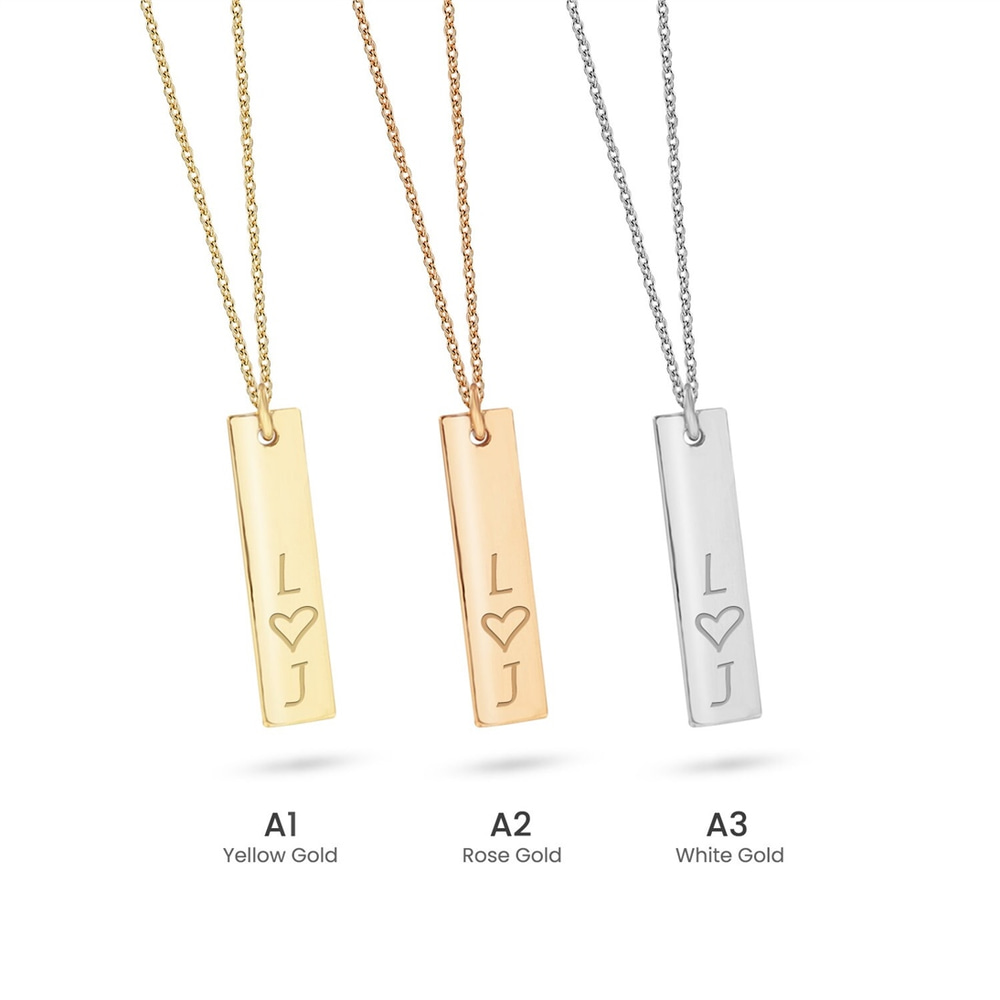 Goldstore-14k 18k Solid Gold Personalized Name Bar Necklace, Dainty Vertical 2 cm Bar Name Pendant, Custom Name Coordinate Date Engraved Gift For Her