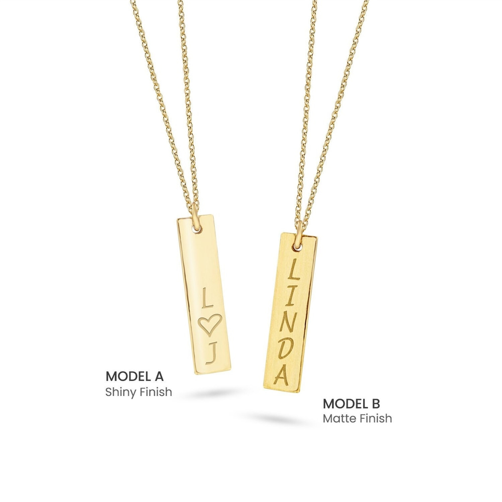 Goldstore-14k 18k Solid Gold Personalized Name Bar Necklace, Dainty Vertical 2 cm Bar Name Pendant, Custom Name Coordinate Date Engraved Gift For Her