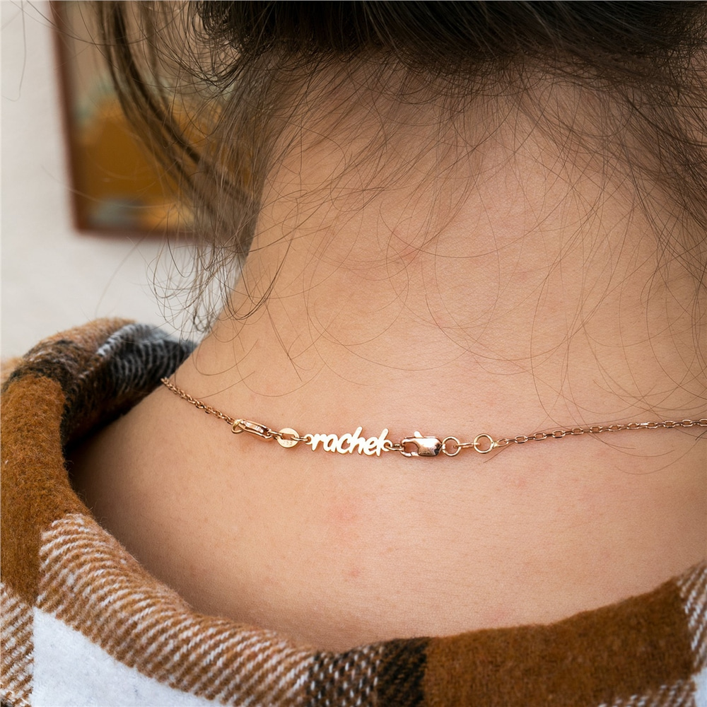 Goldstore-14k 18k Solid Gold Personalized Tiny Name Tag, Necklace or Bracelet Personalized Name Tag, Removable Name Tag Charm
