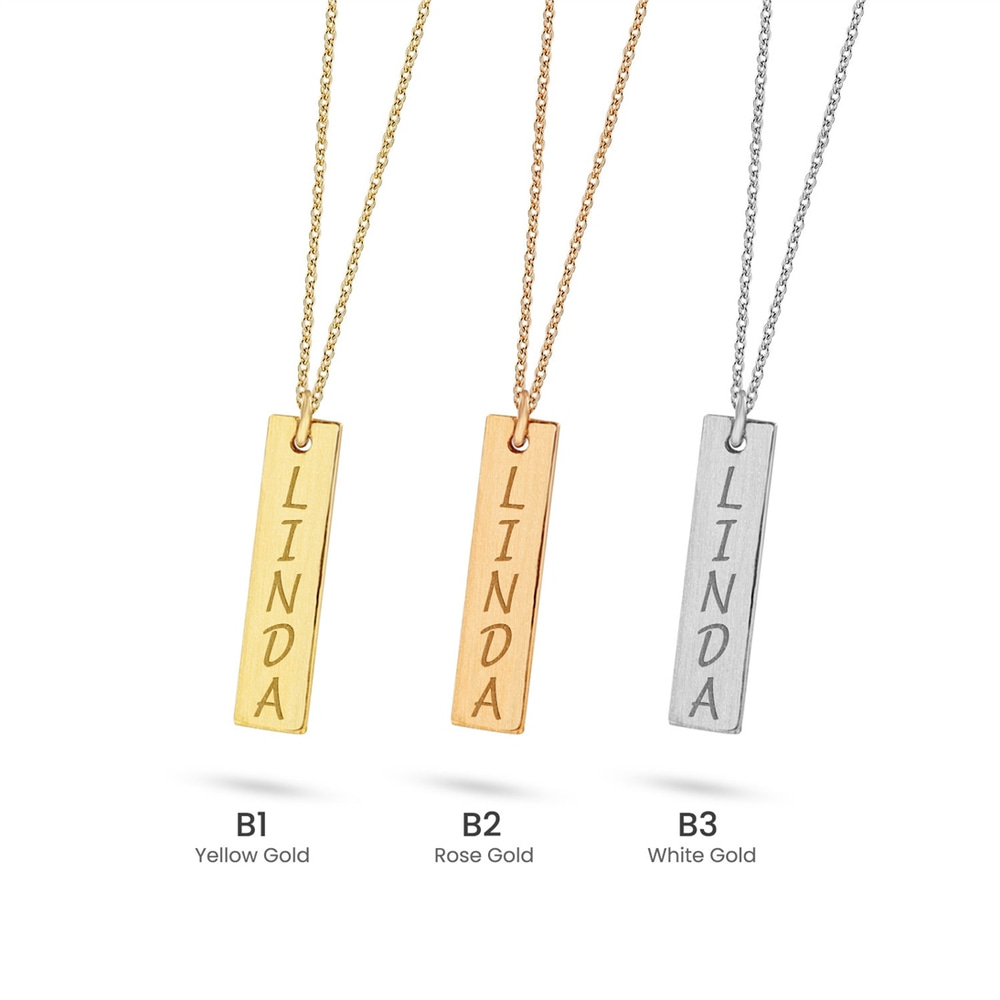 Goldstore-14k 18k Solid Gold Personalized Name Bar Necklace, Dainty Vertical 2 cm Bar Name Pendant, Custom Name Coordinate Date Engraved Gift For Her