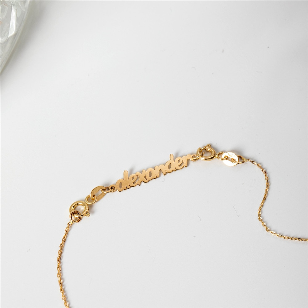 Goldstore-14k 18k Solid Gold Personalized Tiny Name Tag, Necklace or Bracelet Personalized Name Tag, Removable Name Tag Charm
