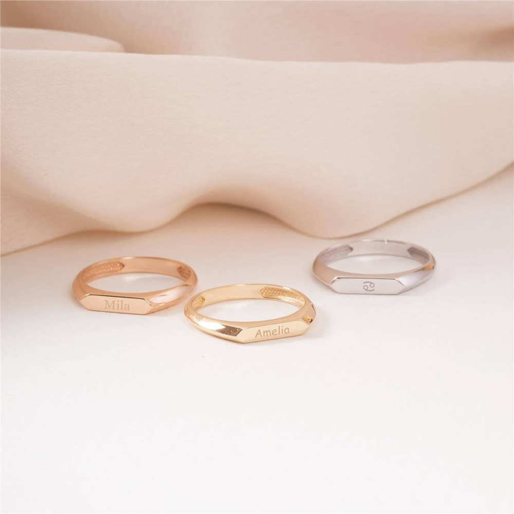 Goldstore-14K 18K Solid Gold Personalized Rectangle Ring, Custom Engrave Rectangle Band Ring, Rectangle Bar Gold Ring, Men’s Women’s Signet Ring Gift