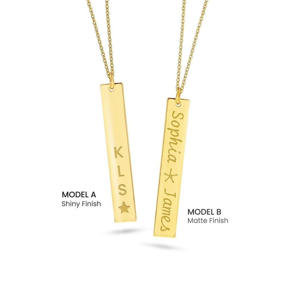 Goldstore-14k 18K Solid Gold Personalized Vertical Name Bar Necklace, Custom Engrave 3 cm Bar Necklace, Engrave Drop Tag Pendant Necklace Gift For Her