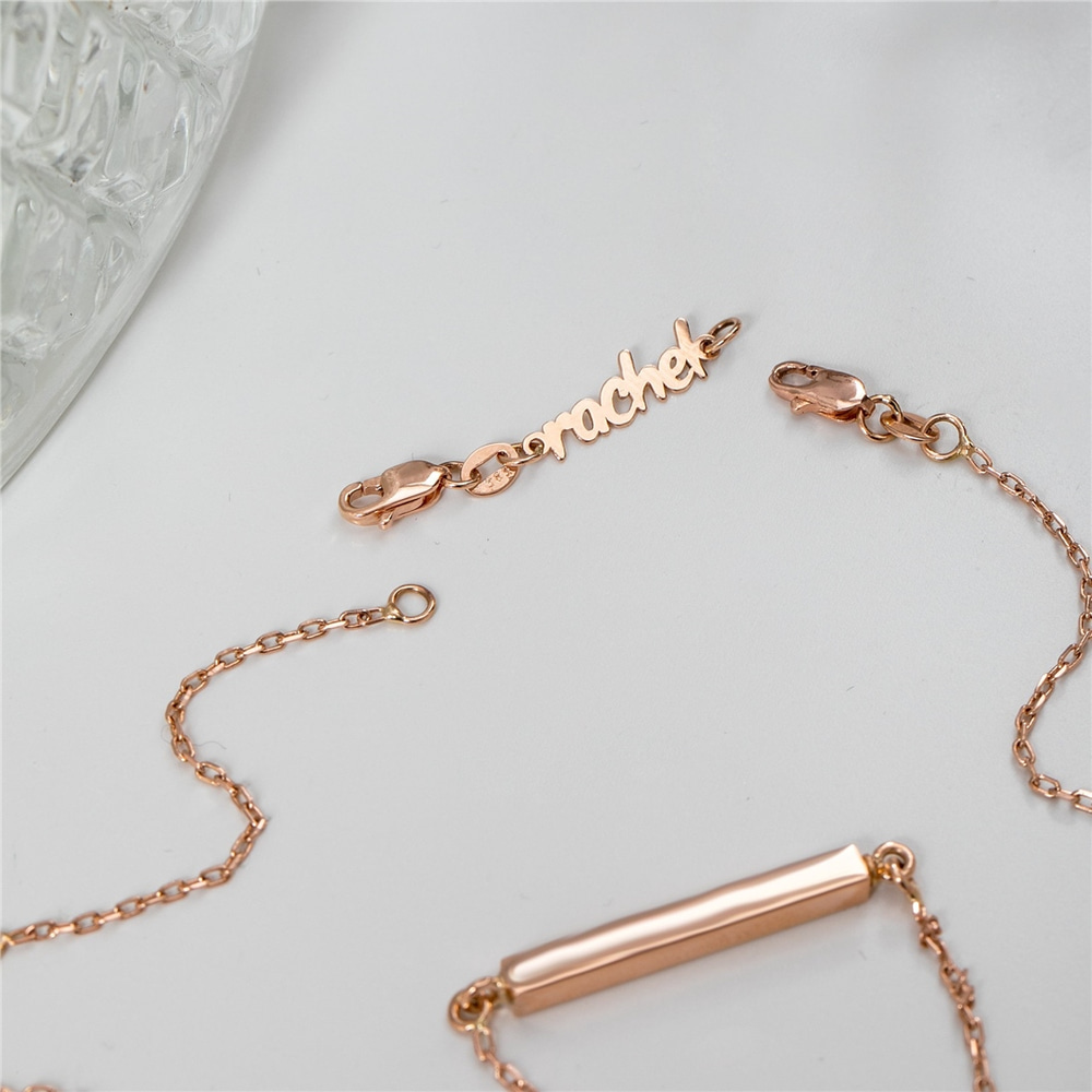 Goldstore-14k 18k Solid Gold Personalized Tiny Name Tag, Necklace or Bracelet Personalized Name Tag, Removable Name Tag Charm