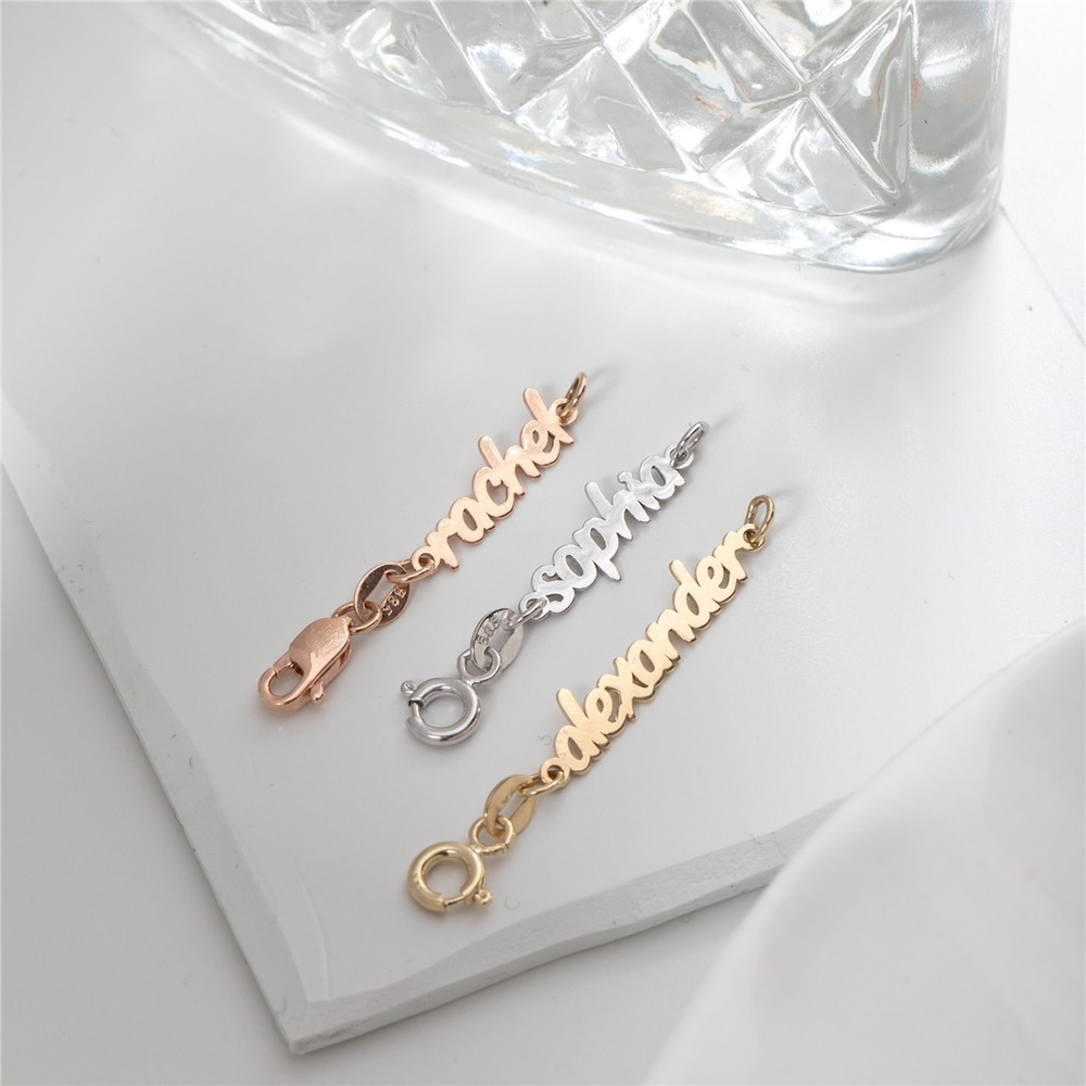 Goldstore-14k 18k Solid Gold Personalized Tiny Name Tag, Necklace or Bracelet Personalized Name Tag, Removable Name Tag Charm