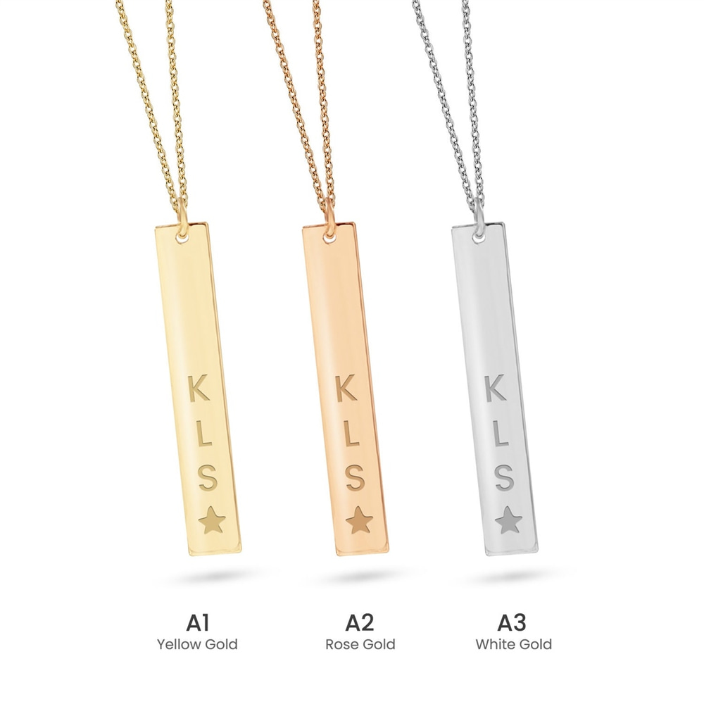 Goldstore-14k 18K Solid Gold Personalized Vertical Name Bar Necklace, Custom Engrave 3 cm Bar Necklace, Engrave Drop Tag Pendant Necklace Gift For Her