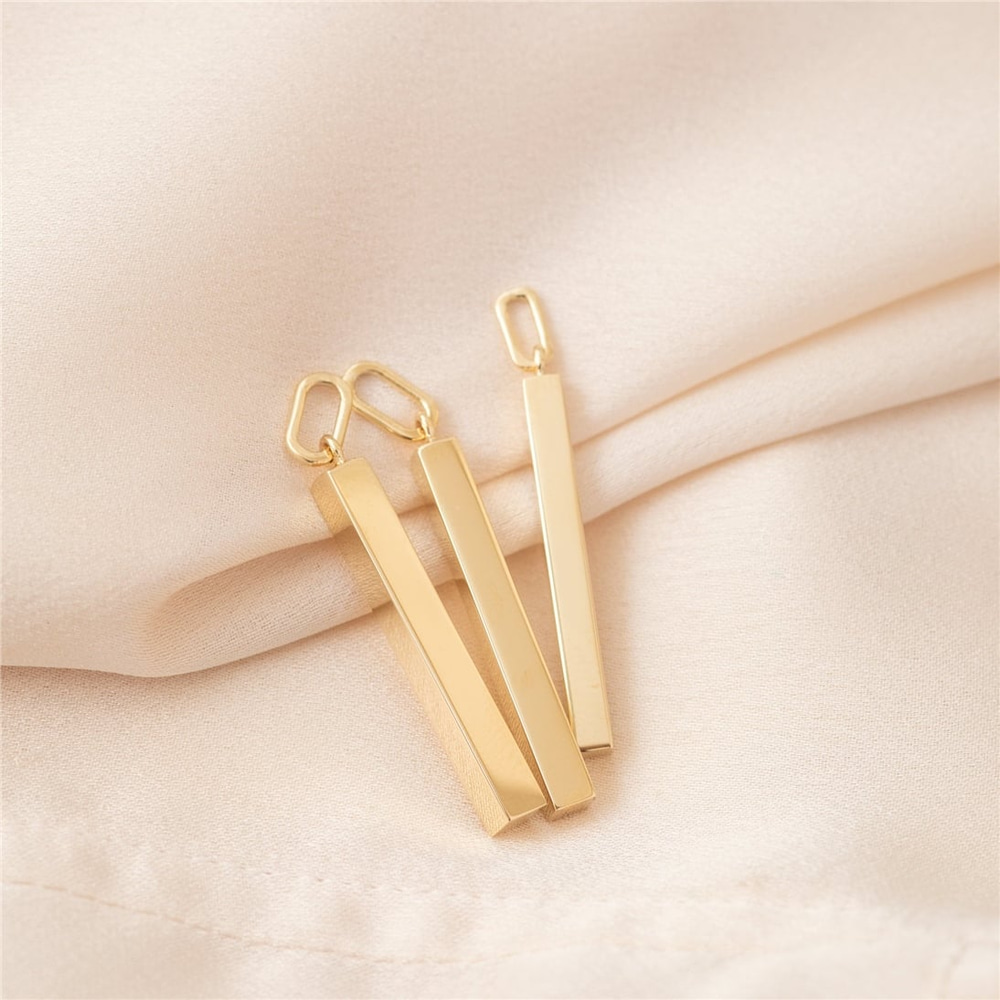 Goldstore-14K 18K Solid Gold Personalized Vertical Bar Pendant, Four Sided Name 3D Pendant, Engrave Name Date Coordinate Bar Pendant, Numeral 3d Bar