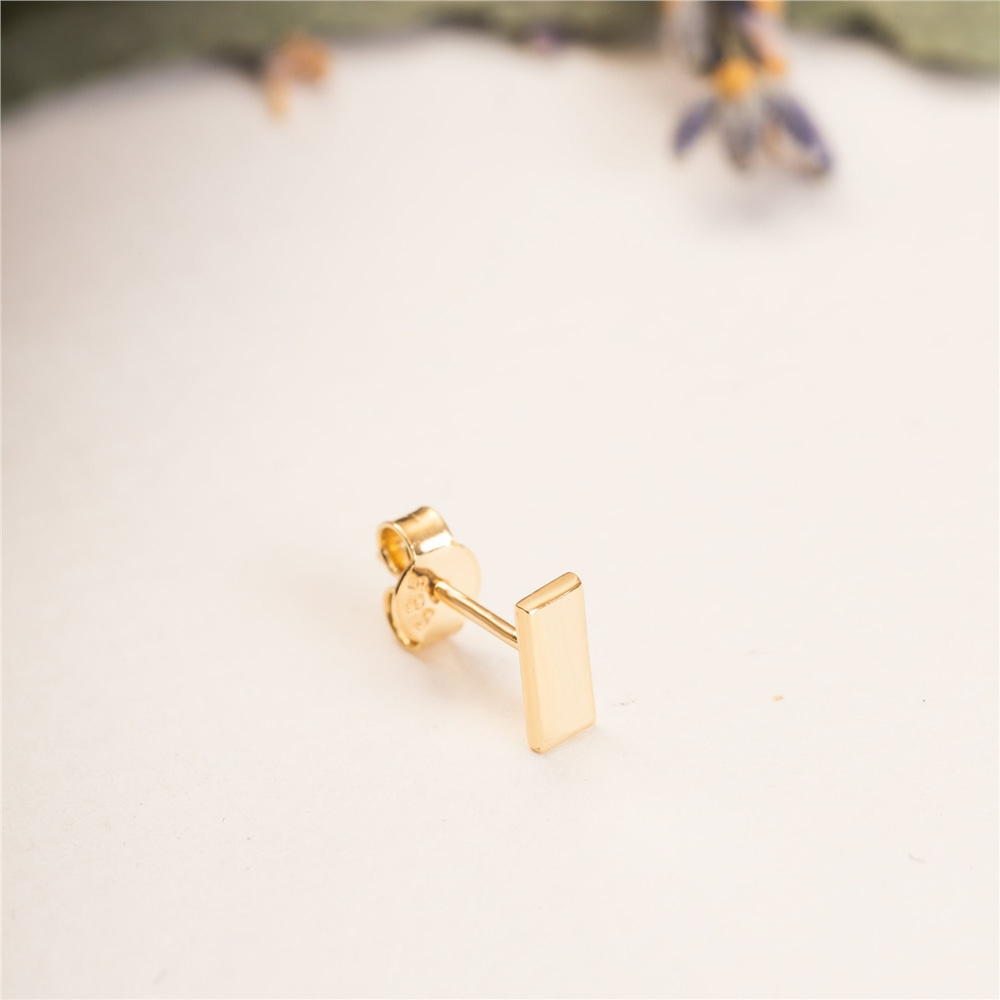 Goldstore-14K 18K Solid Gold Rectangle Tiny Stud Earrings, Minimalist Dainty Rectangle Earrings, Geometric Mini Bar Earrings Posts Mother's Day Gift