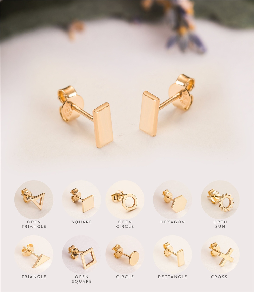 Goldstore-14K 18K Solid Gold Rectangle Tiny Stud Earrings, Minimalist Dainty Rectangle Earrings, Geometric Mini Bar Earrings Posts Mother's Day Gift