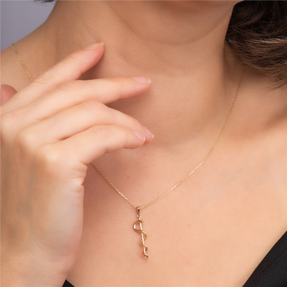 Goldstore-14K 18K Solid Gold Rod of Asclepius Charm Bracelet, Caduceus Symbol of Medicine, Healing Symbol Snake Bracelet Gift For Doctors Nurses