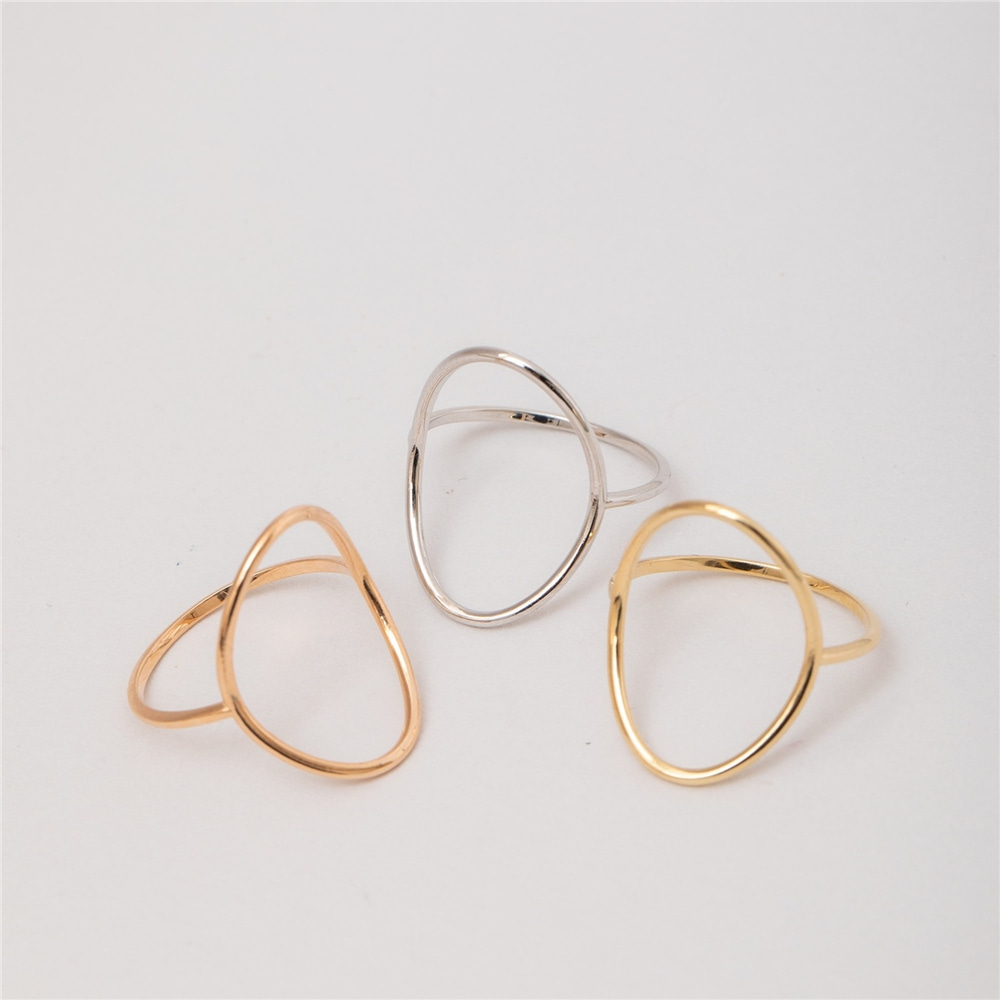 Goldstore-14K 18K Solid Gold Simple O Ring, Open Circle Ring, Dainty Oval Gold Ring, Stylish Big Circle Ring, Geometric Ring, Gift for Her