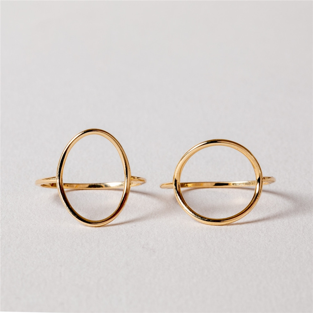 Goldstore-14K 18K Solid Gold Simple O Ring, Open Circle Ring, Dainty Oval Gold Ring, Stylish Big Circle Ring, Geometric Ring, Gift for Her