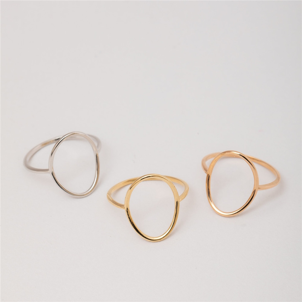 Goldstore-14K 18K Solid Gold Simple O Ring, Open Circle Ring, Dainty Oval Gold Ring, Stylish Big Circle Ring, Geometric Ring, Gift for Her