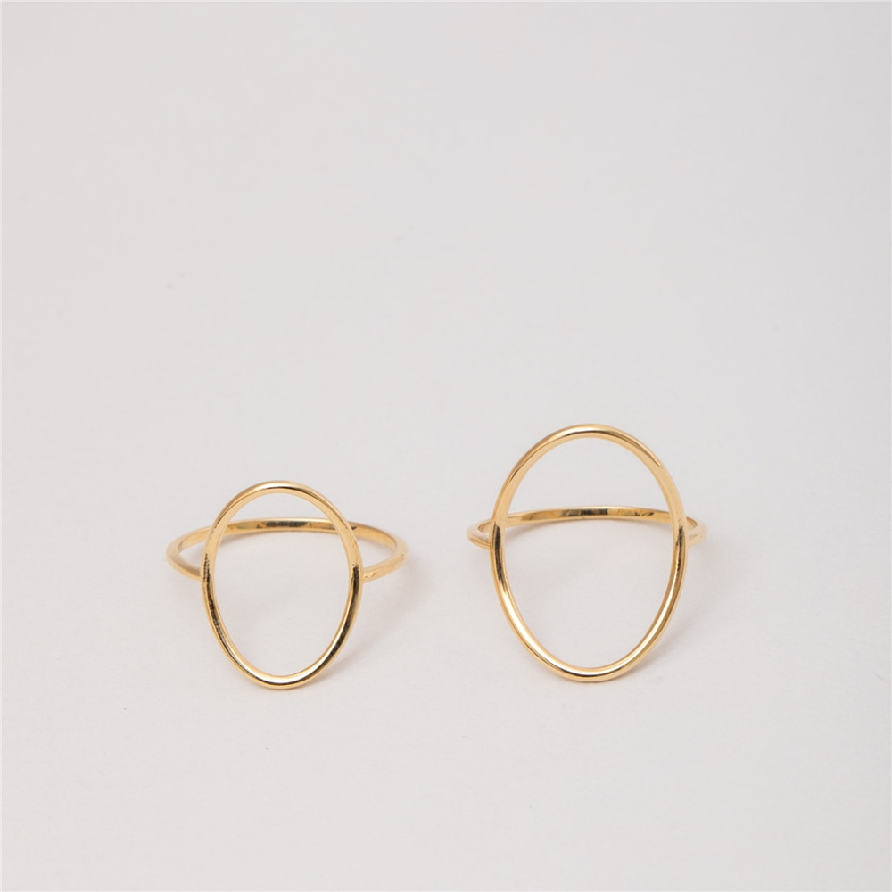 Goldstore-14K 18K Solid Gold Simple O Ring, Open Circle Ring, Dainty Oval Gold Ring, Stylish Big Circle Ring, Geometric Ring, Gift for Her